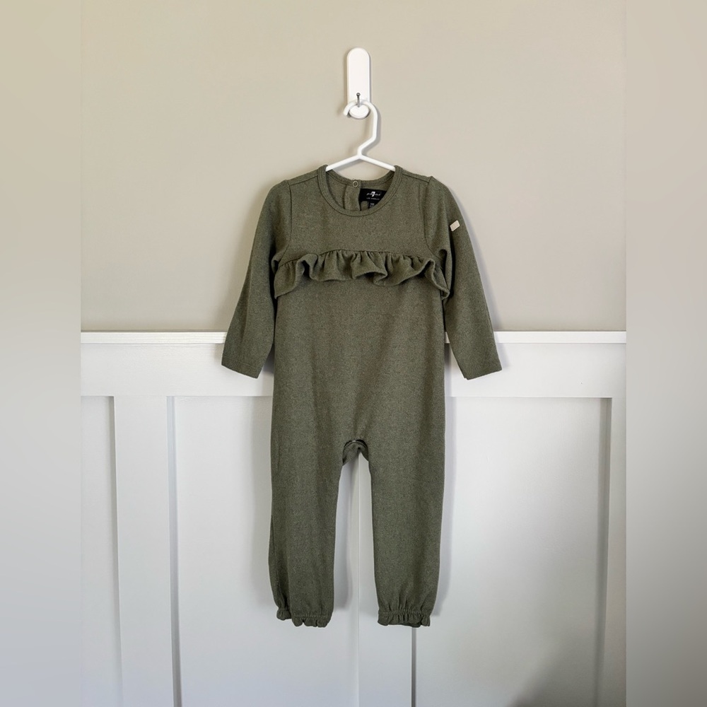 EUC Seven for All Mankind 24mo Olive Green Ruffle One Piece